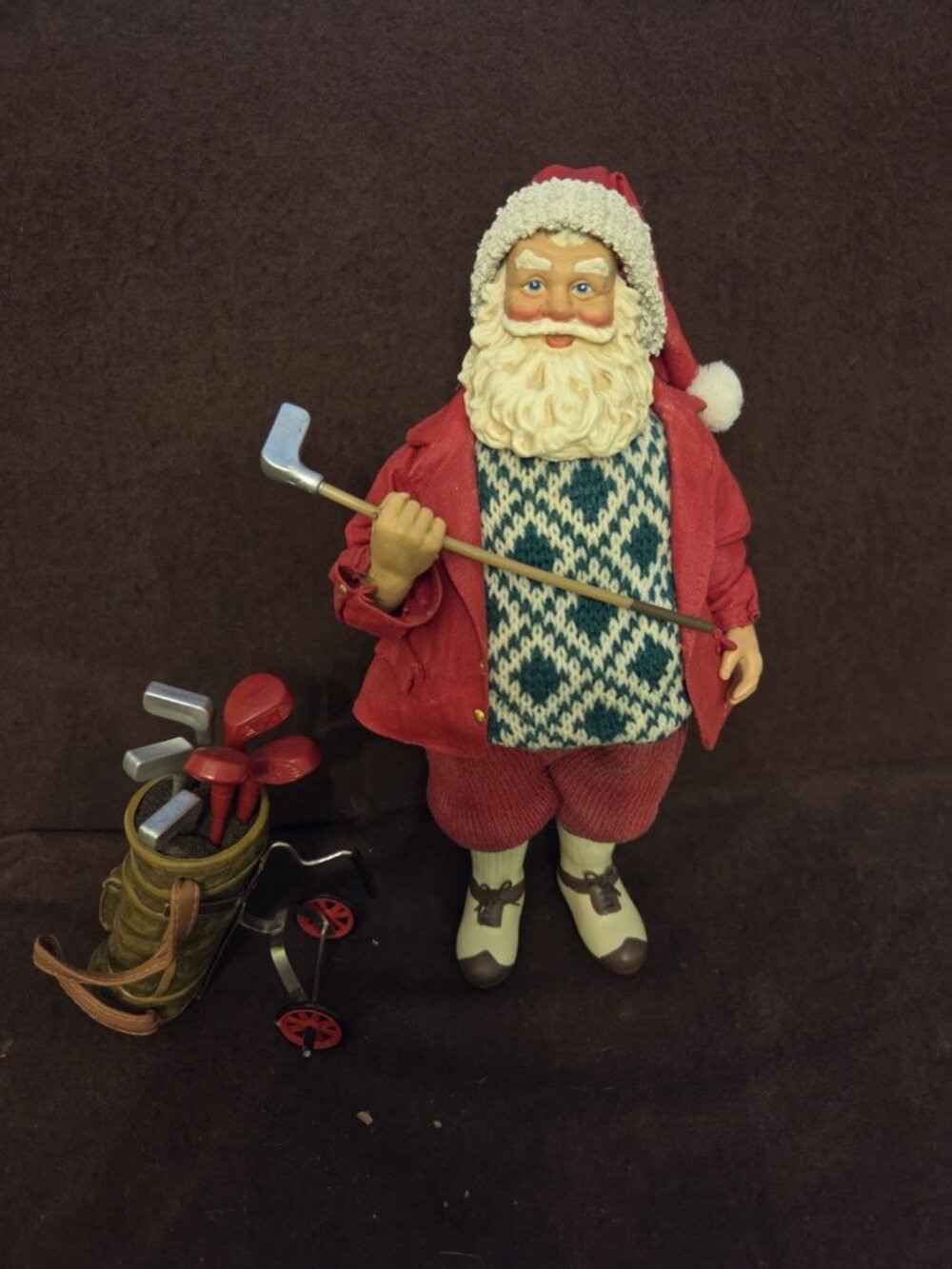 Vintage Kurt S. Adler Clothtique Collectible Golfing Santa with Bag‎ & Caddy